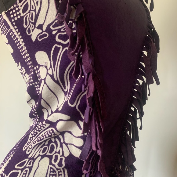 Vintage 1970s leather fringe with leather and polyester bodycon dress - Picture 6 of 7